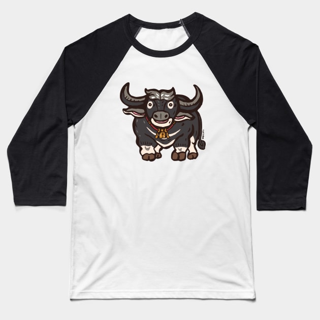 Cute water buffalo smile Baseball T-Shirt by nokhookdesign